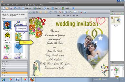You may add mask and clipart to decorate this wedding invitation card